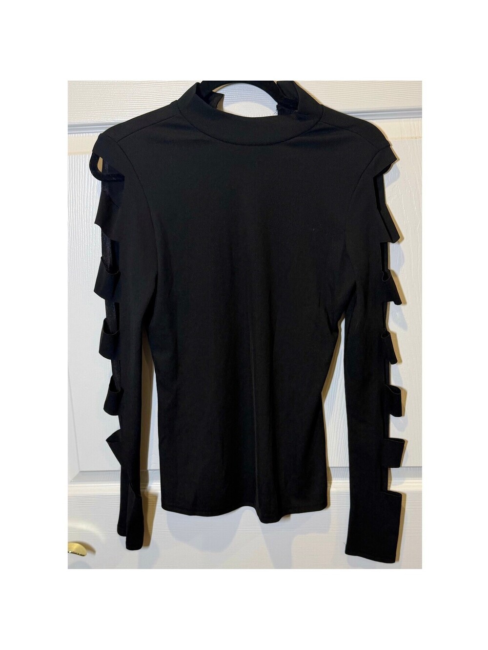 Mock neck top with cutout sleeves